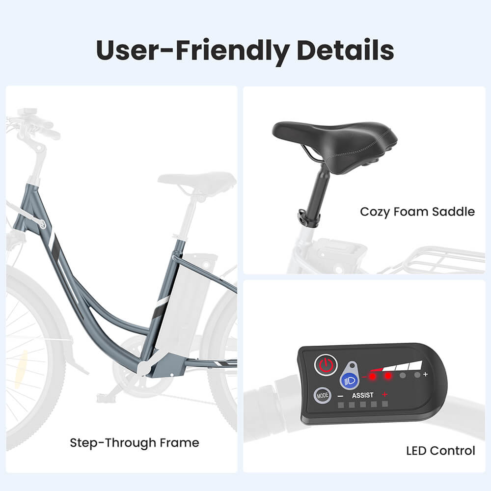 B1 Grey EU Plug Step-Thru 26in 36V15 6Ah 250W E-Bike