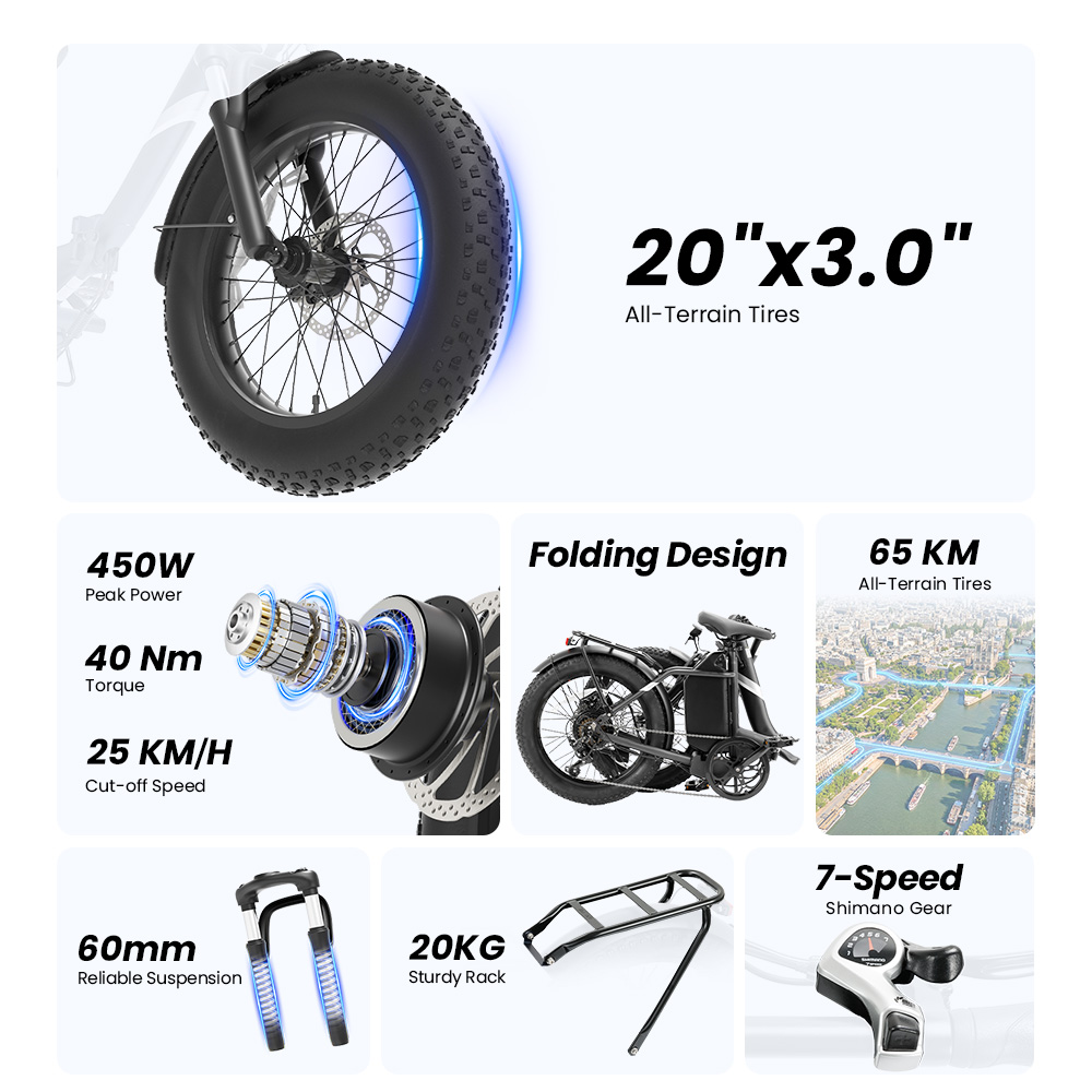 S3 Black EU Plug Step-Thru 20in 36V13Ah 250W E-Bike