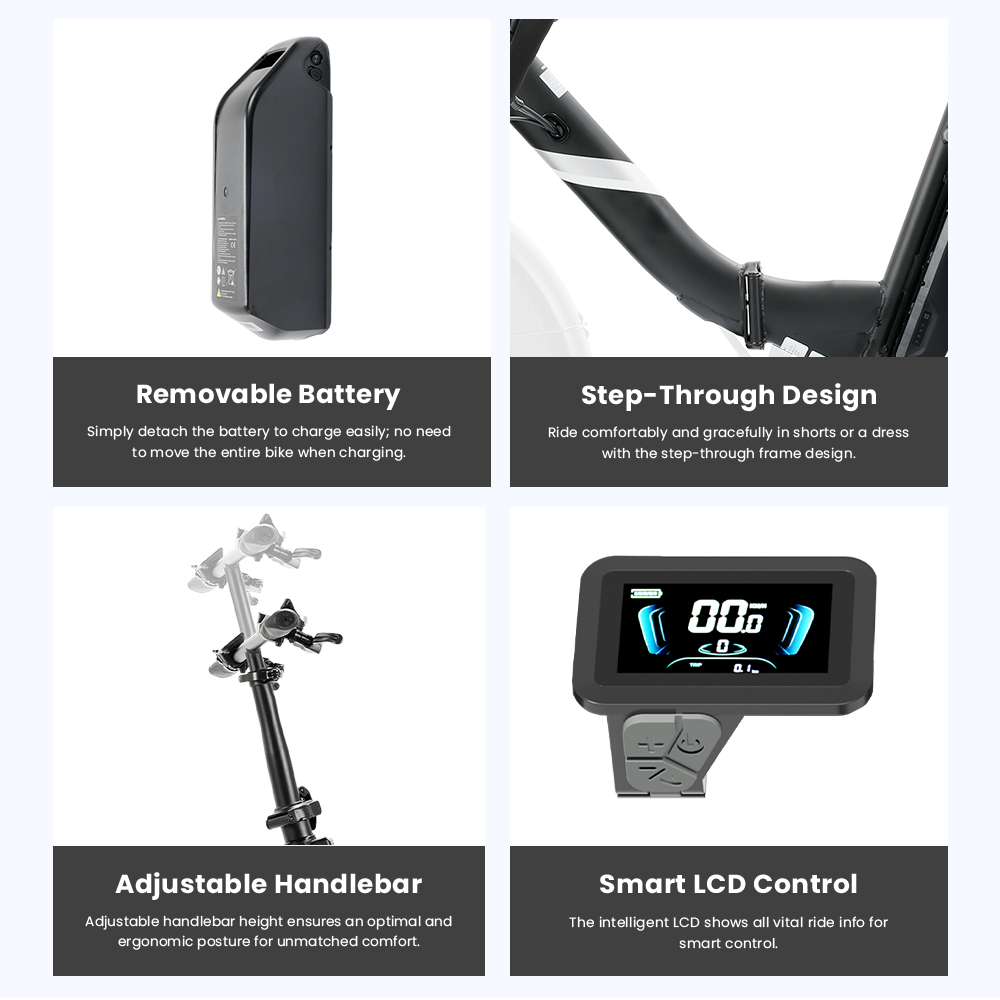 S3 Black EU Plug Step-Thru 20in 36V13Ah 250W E-Bike
