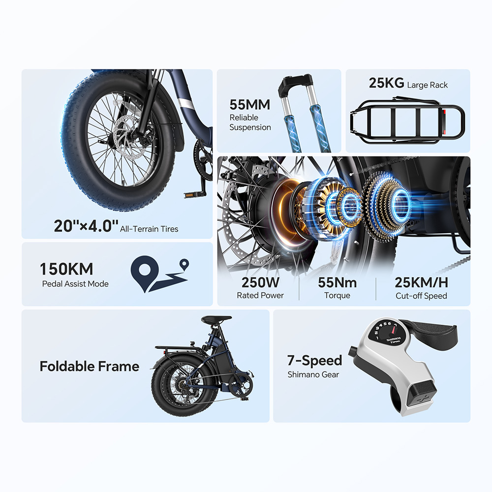 Touroll S2 Blue EU Plug Step-Thru 20in 48V15Ah 250W E-Bike