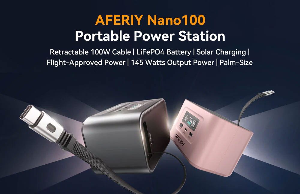 AFERIY Nano100 Portable Power Station 100W 99 2Wh Telescopic Type-C Cable Carry-on Airplane 1 5h Full Charge 3000 Cycles