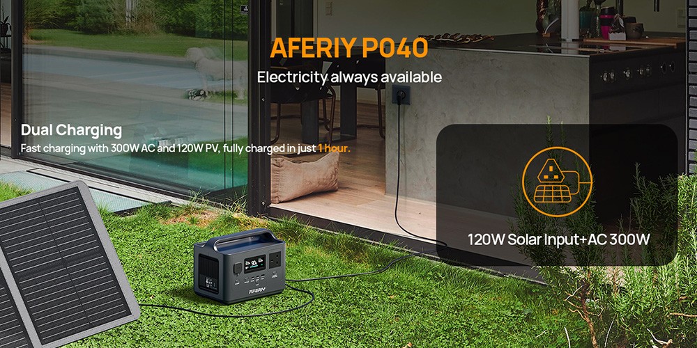 AFERIY P040 Portable Power Station 400W 256Wh Outdoor Generator 5 Outputs 1 2H Full Charge 3500 Cycles LiFePO₄ Battery -