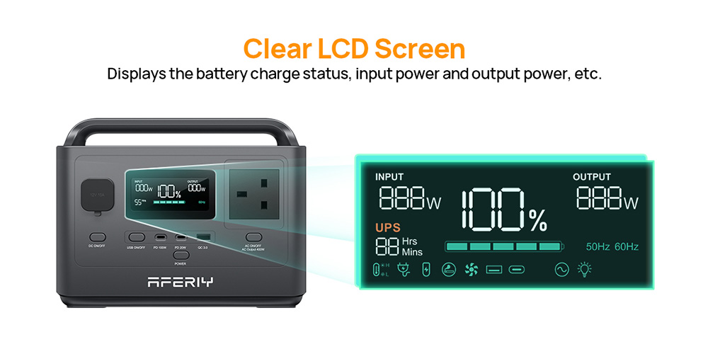 AFERIY P040 Portable Power Station 400W 256Wh Outdoor Generator 5 Outputs 1 2H Full Charge 3500 Cycles LiFePO₄ Battery -
