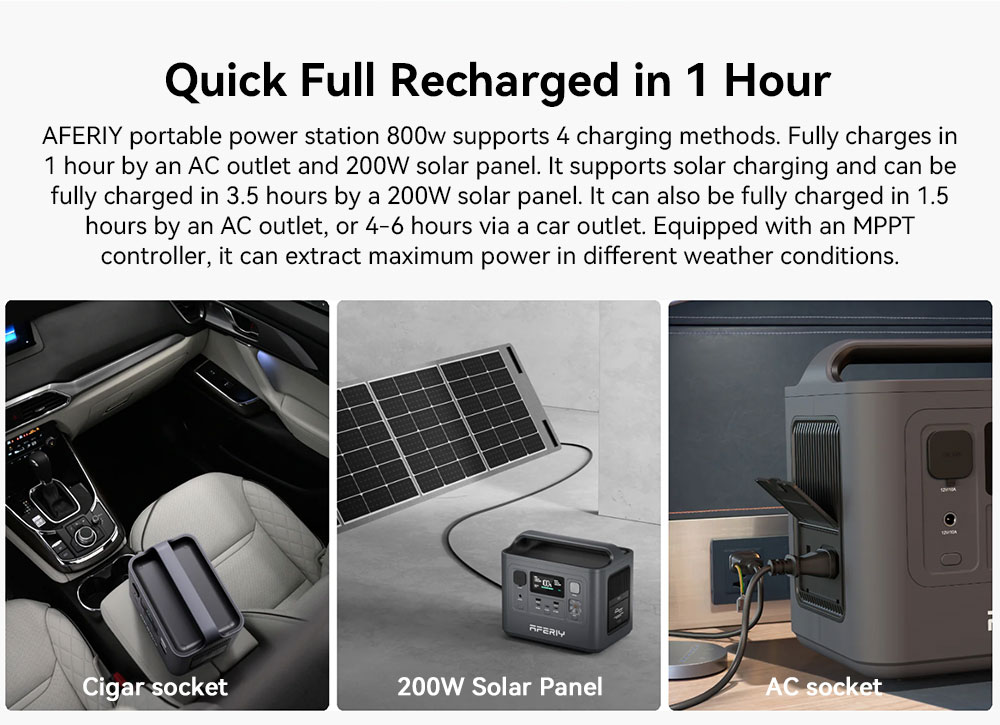 AFERIY P010 Portable Power Station 800W 512Wh Outdoor Generator 8 Outputs 1 5H Full Charge 3500 Cycles LiFePO₄ Battery -