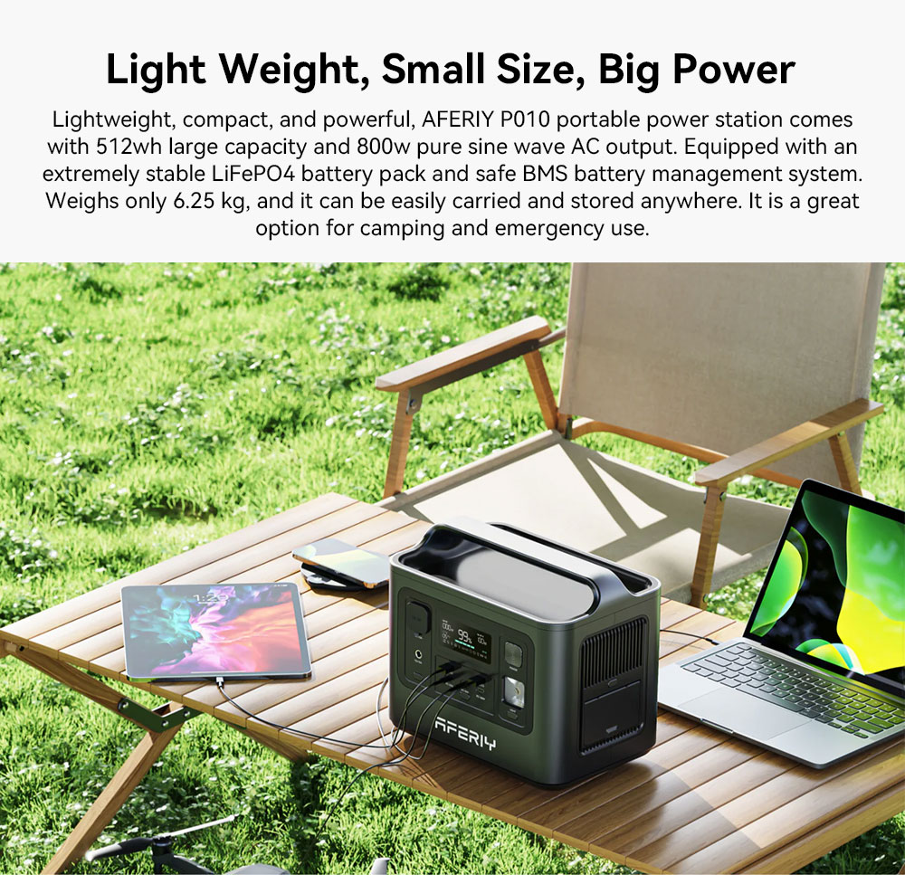 AFERIY P010 Portable Power Station 800W 512Wh Outdoor Generator 8 Outputs 1 5H Full Charge 3500 Cycles LiFePO₄ Battery -