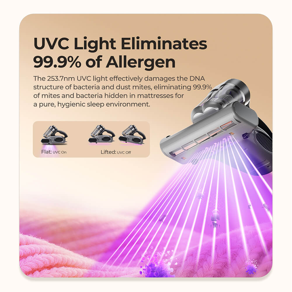JIGOO J300 Pro Smart Mattress Vacuum Cleaner 550W Motor 48 000RPM Tapping Frequency 14kPa Strong Suction Dual-Cup Filtration UV Sterilization 60°C Hot Air 0 5L Dust Cup Dust Mite Detection