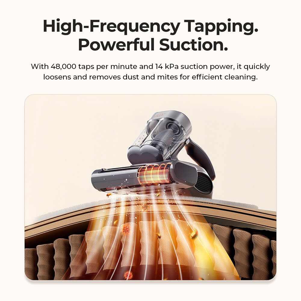 JIGOO J300 Pro Smart Mattress Vacuum Cleaner 550W Motor 48 000RPM Tapping Frequency 14kPa Strong Suction Dual-Cup Filtration UV Sterilization 60°C Hot Air 0 5L Dust Cup Dust Mite Detection