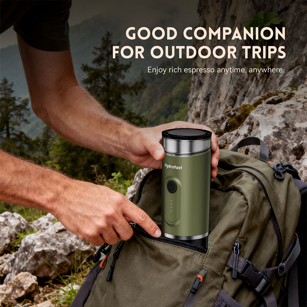 Hydrofast PO-100 Portable Espresso Maker  15-Bar Pressure  7800mAh Battery  2-in-1 Capsule