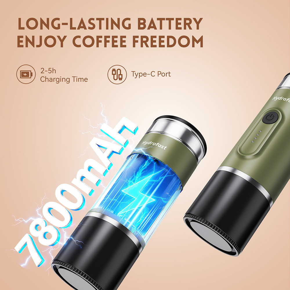 Hydrofast PO-100 Portable Espresso Maker  15-Bar Pressure  7800mAh Battery  2-in-1 Capsule