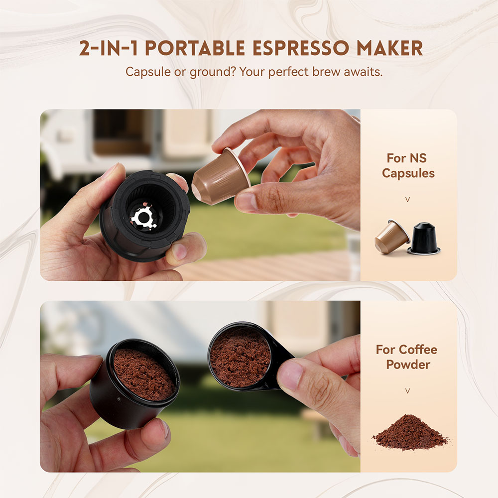 Hydrofast PO-100 Portable Espresso Maker  15-Bar Pressure  7800mAh Battery  2-in-1 Capsule