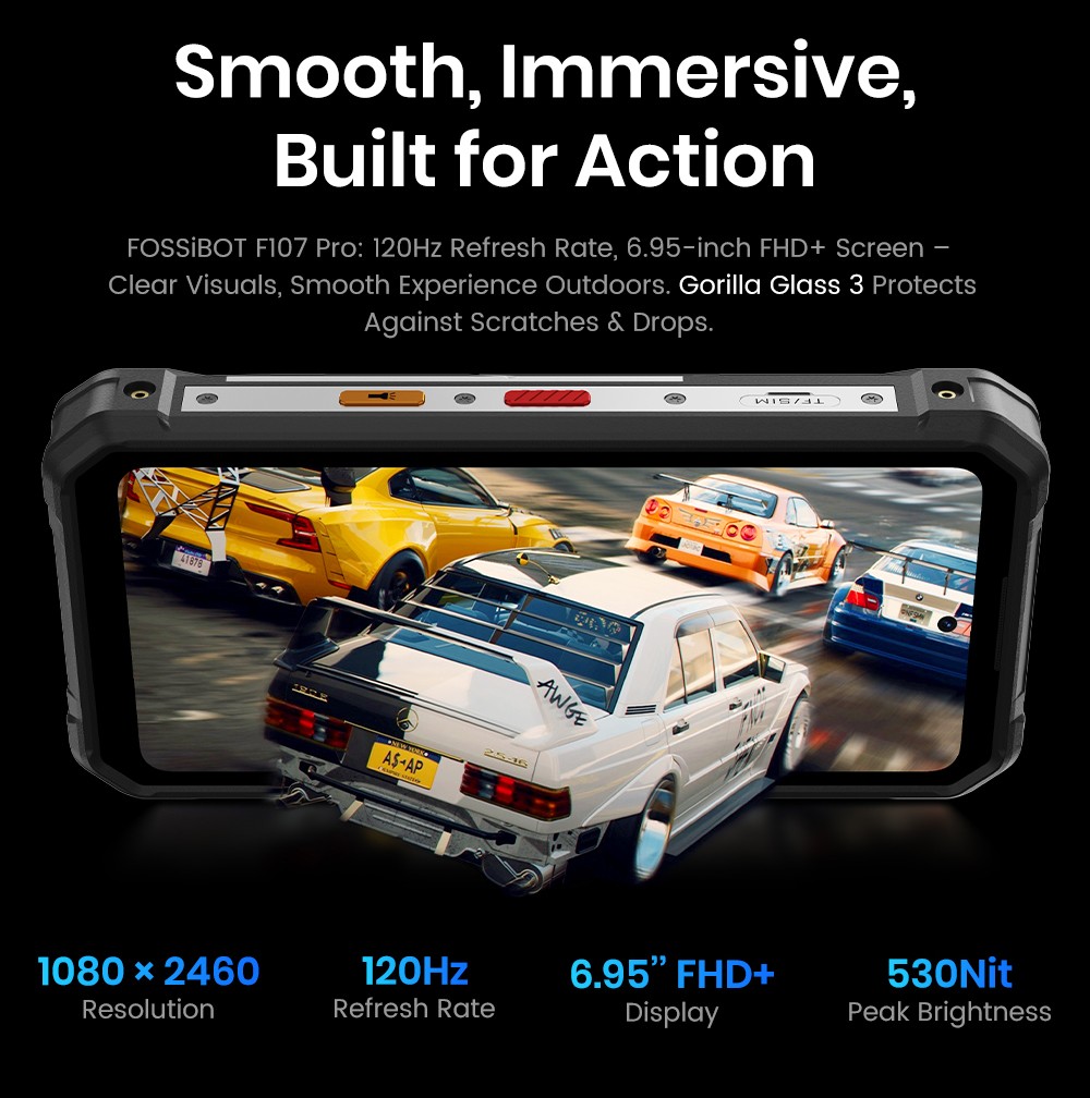 Fossibot F107 Pro Rugged Smartphone  12 512GB  6 95inch Display  28 000mAh Battery  200MP AI Camera  66W Fast Charge  Night Vis