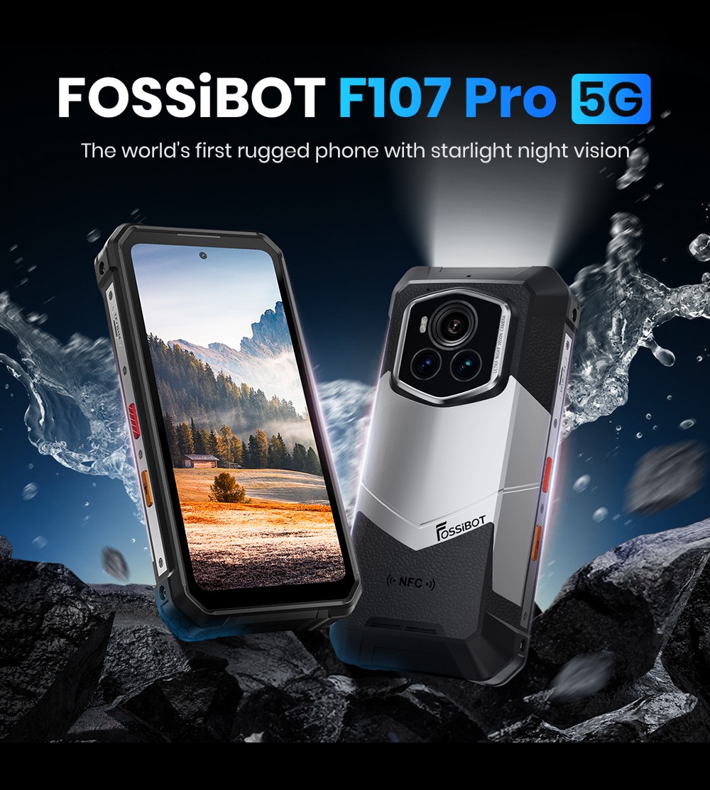 Fossibot F107 Pro Rugged Smartphone  12 512GB  6 95inch Display  28 000mAh Battery  200MP AI Camera  66W Fast Charge  Night Vis