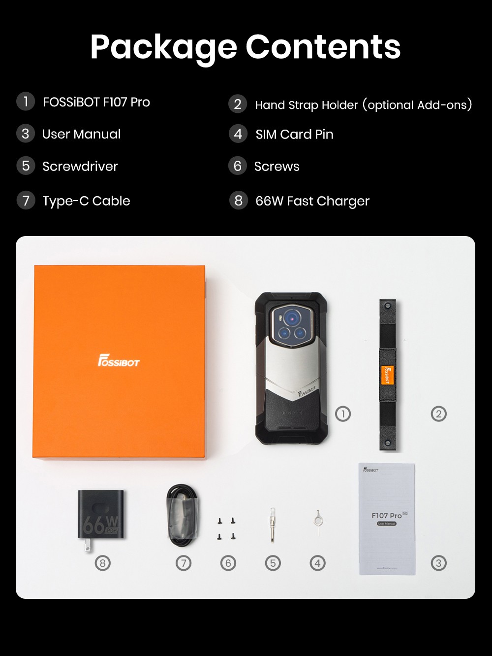 Fossibot F107 Pro Rugged Smartphone  12 512GB  6 95inch Display  28 000mAh Battery  200MP AI Camera  66W Fast Charge  Night Vis