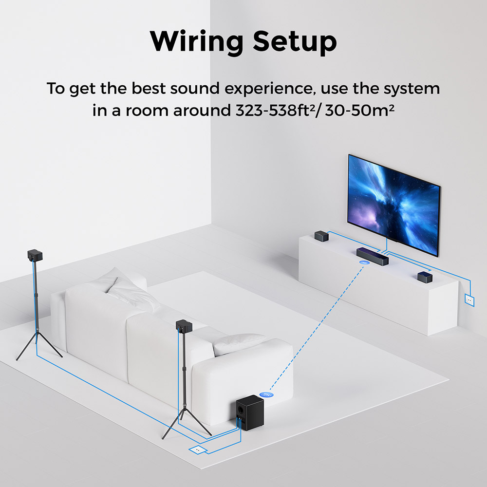 Ultimea Poseidon D80 Boom 7 1 Soundbar Subwoofer Speaker Kit Dolby Atmos 500W Peak Power APP Control 10 Bands Equalizer Set