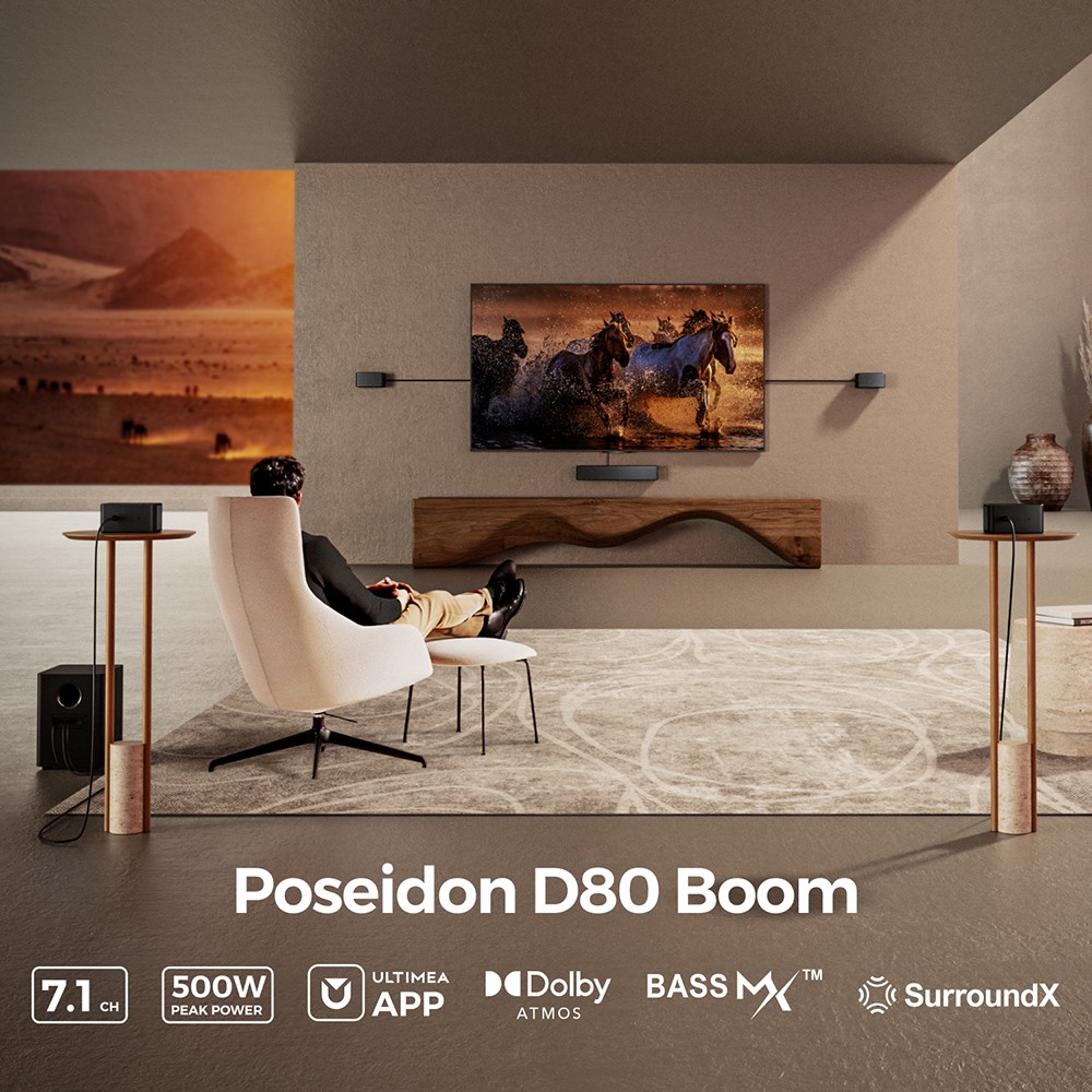 Ultimea Poseidon D80 Boom 7 1 Soundbar Subwoofer Speaker Kit Dolby Atmos 500W Peak Power APP Control 10 Bands Equalizer Set