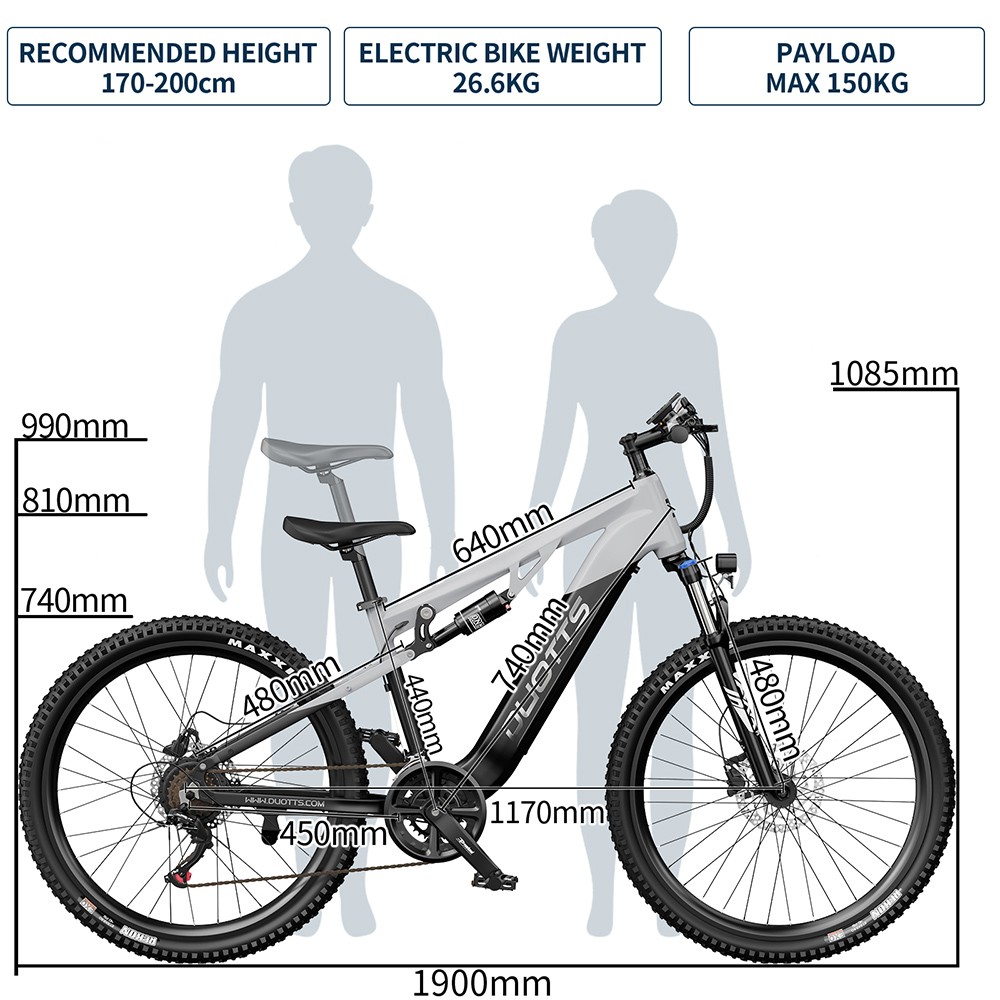 DUOTTS E29 Electric Bike 250W Motor 48V 13 5Ah Battery 27 5 inch Tires 25km/h Max Speed 90km Range Shimano Hydraulic Disc