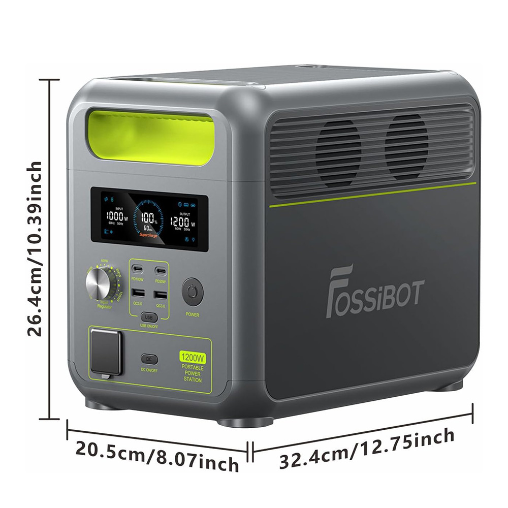 FOSSiBOT F1200 Portable Power Station 1024Wh LiFePO4 Solar Generator with 2x AC 1200W 2x USB-A 1x Type-C PD 20W and 1x PD 10