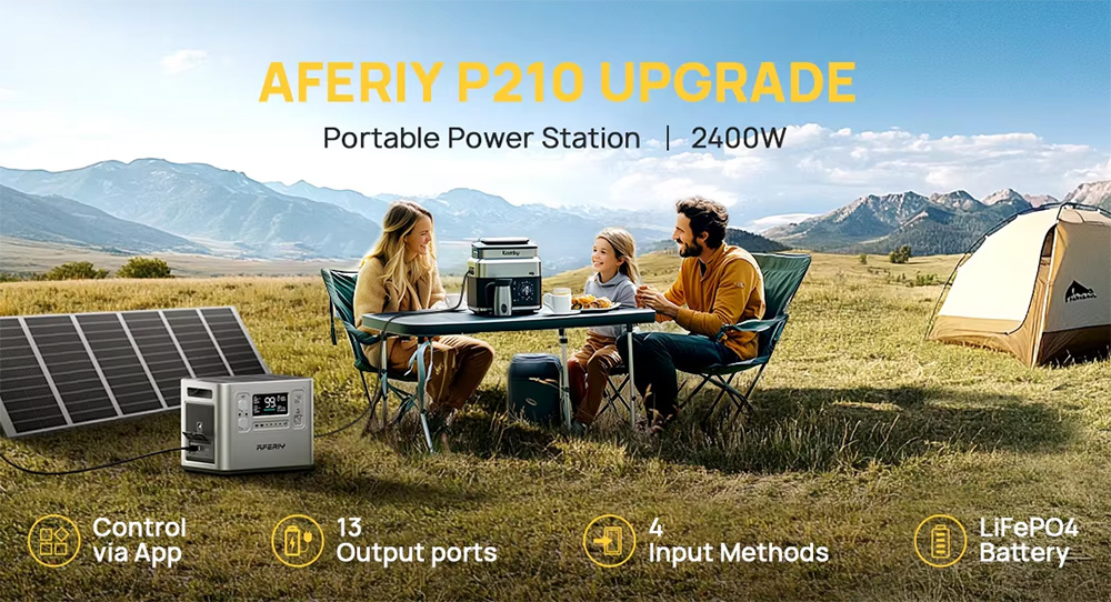 AFERIY P210 Portable Power Station  2400W 2048Wh Outdoor Generator  App Control 13 Outputs  1 5H Full Charge  4000  Cycles LiFe