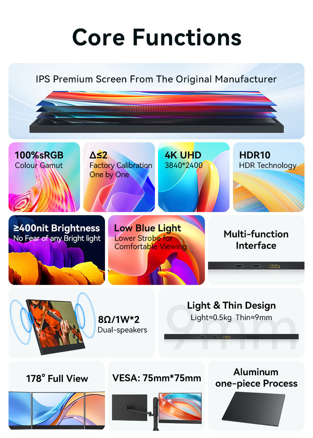 AOSIMAN 134UCT 13 4 inch Touchscreen Portable Monitor  4K UHD 3840*2400 Display  Dual Speakers  178° Full Viewing  Low Blue Li