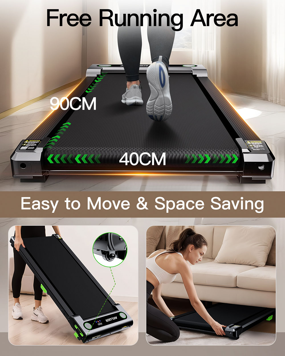 Akluer 480L-A Walking Pad with Incline 2 5HP Quiet Motor Remote Control