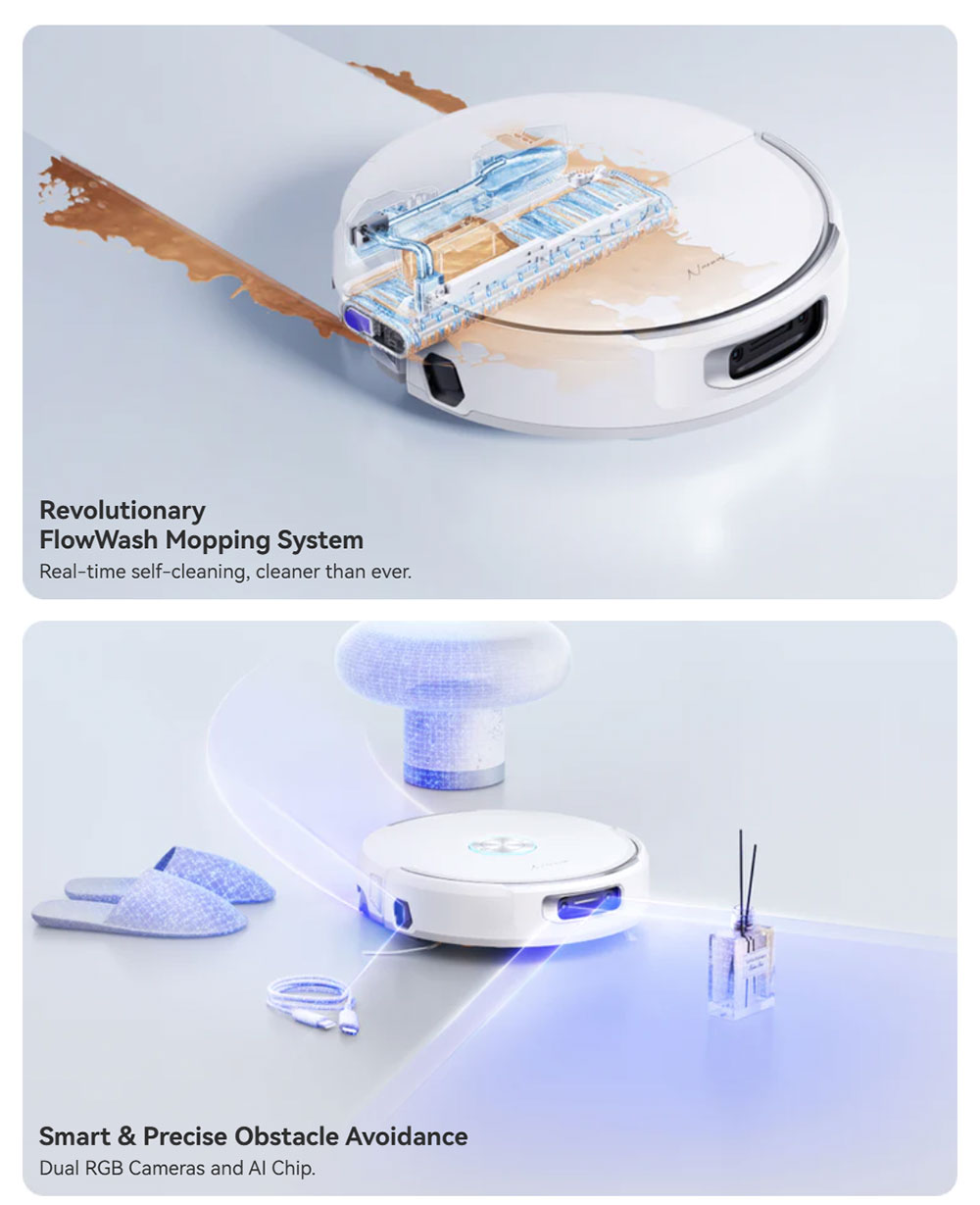 Narwal Flow Robot Vacuum Cleaner 22000Pa Hyper Suction  Real-Time Self-Cleaning  AI-Powered Obstacle Avoidance  Ideal for Pet H