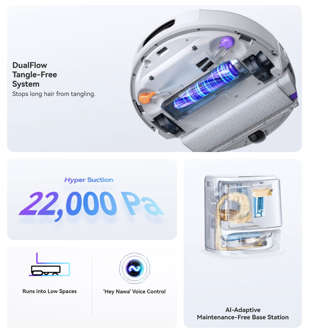 Narwal Flow Robot Vacuum Cleaner 22000Pa Hyper Suction  Real-Time Self-Cleaning  AI-Powered Obstacle Avoidance  Ideal for Pet H
