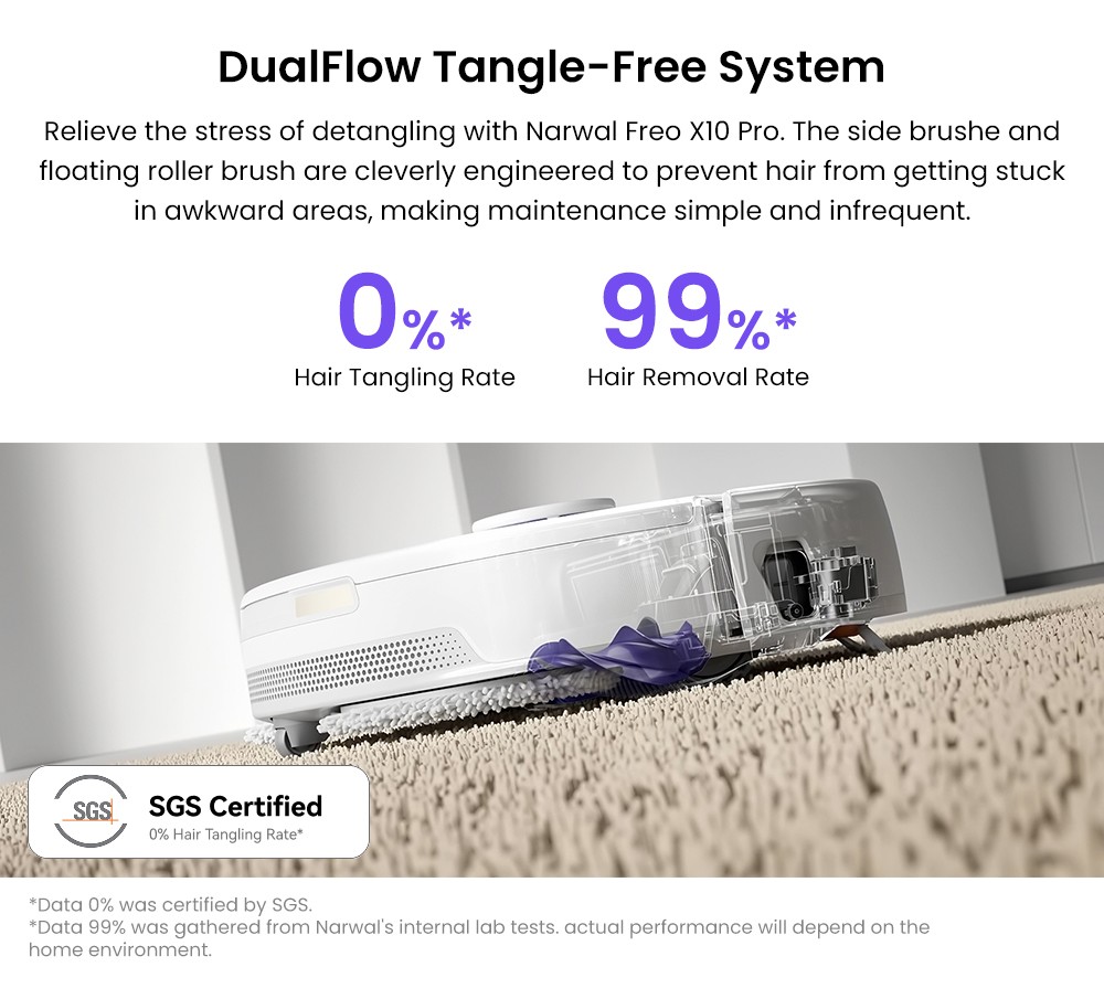 Narwal Freo X10 Pro Robot Vacuum Cleaner  Tangle Free Robot Mop  11000Pa Powerful Suction  Self-Emptying  Auto Mop Washing  Aut
