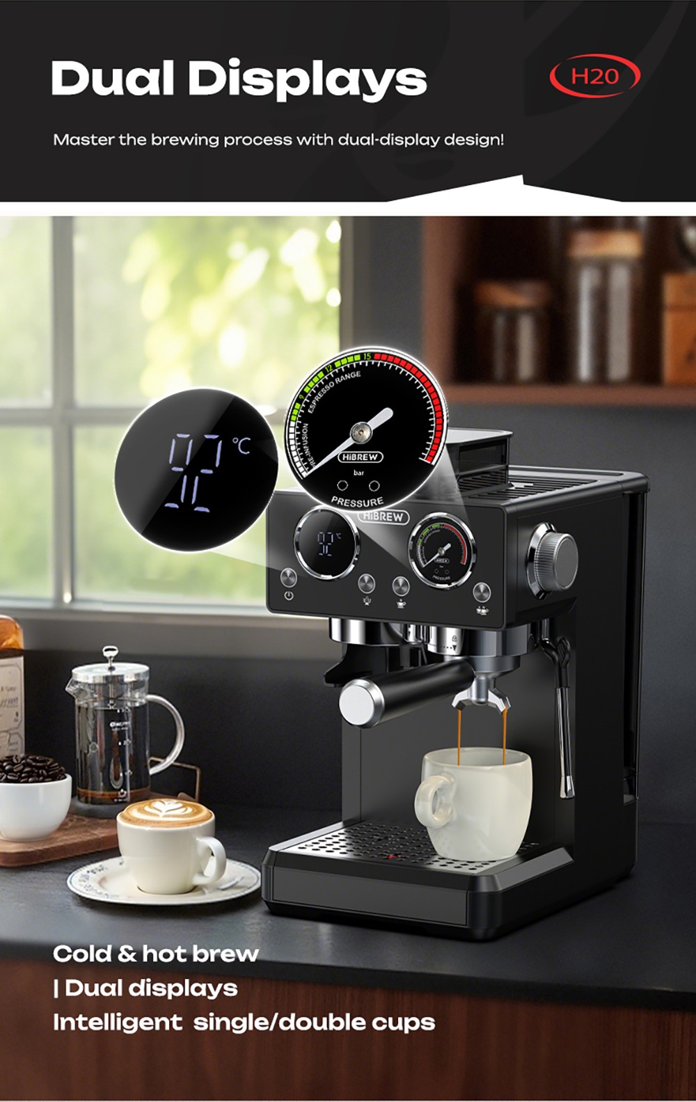 HiBREW H20 All-in-One Coffee Machine with Built-in Grinder  Dual Hot