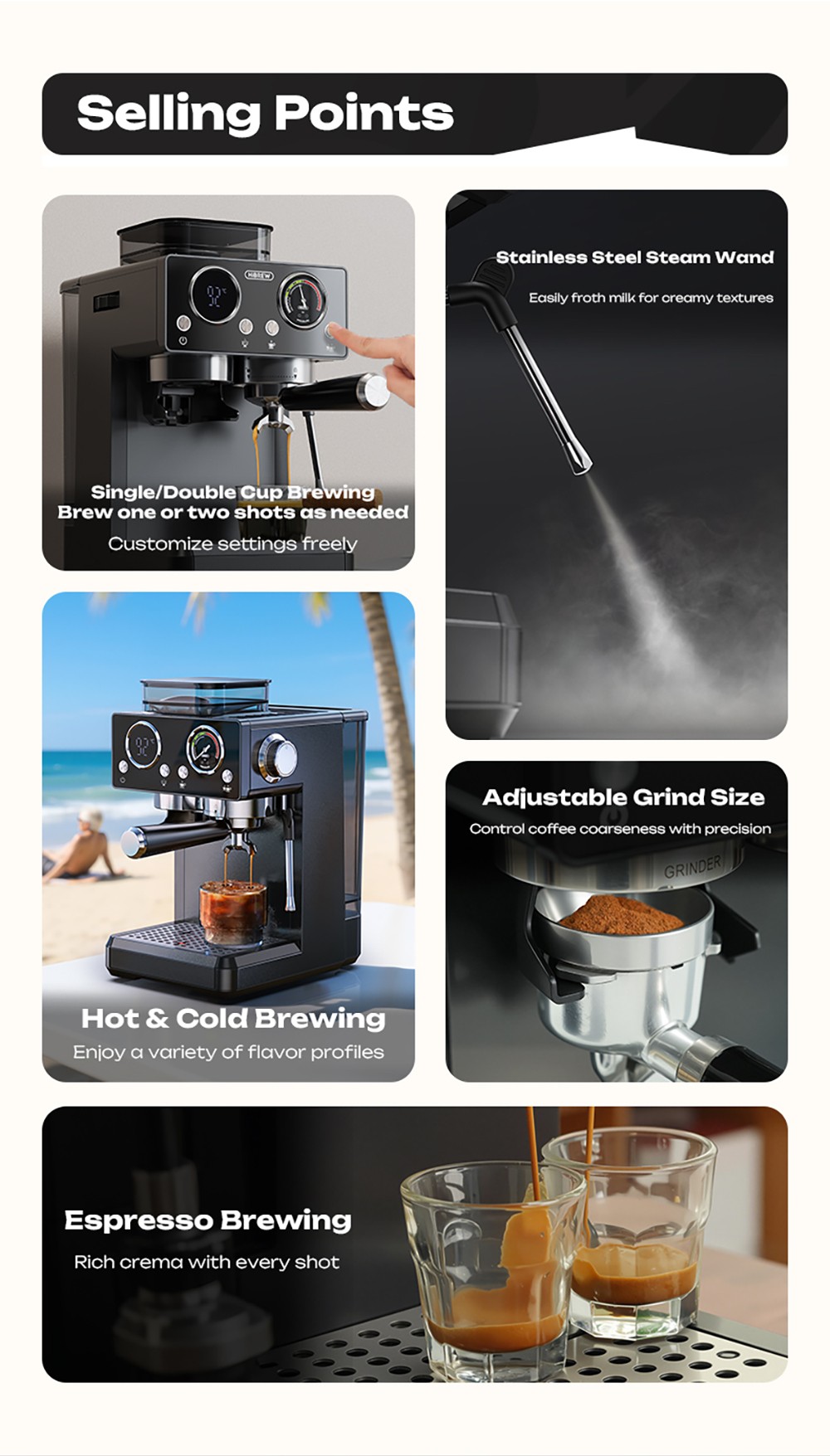 HiBREW H20 All-in-One Coffee Machine with Built-in Grinder  Dual Hot