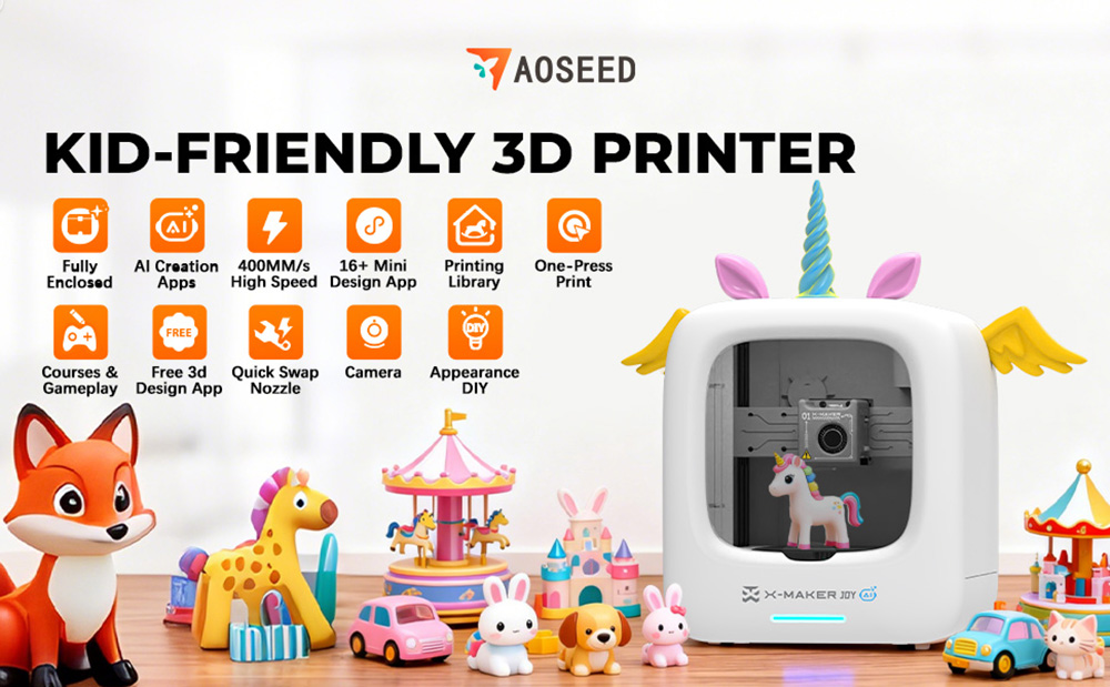 AOSEED X-MAKER JOY AI  V4 0 3D Printer for Kids  120x120x120mm Build Volume  260℃ Nozzle Temperature  300mm/s Print Speed  Wi