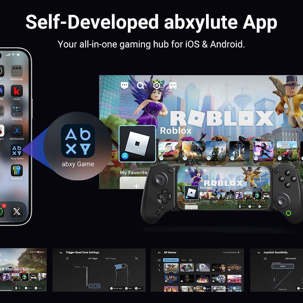 abxylute S8 Wireless Mobile Game Controller  Compatible with iPhone 17 Series  Android  Tablets  Switch 1/2  Extending up to 21