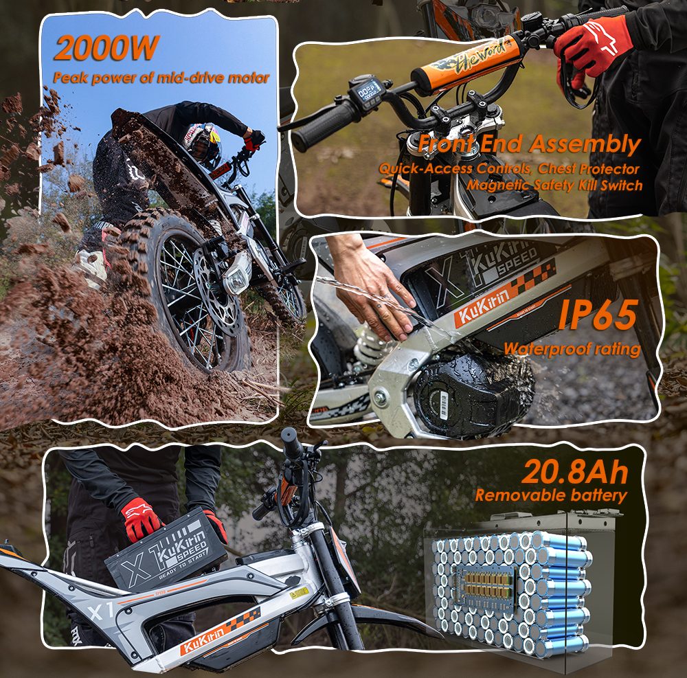 Kukirin X1 Electric Motorcycle  1000W Motor  48V 20 8Ah Battery  14 inch Front