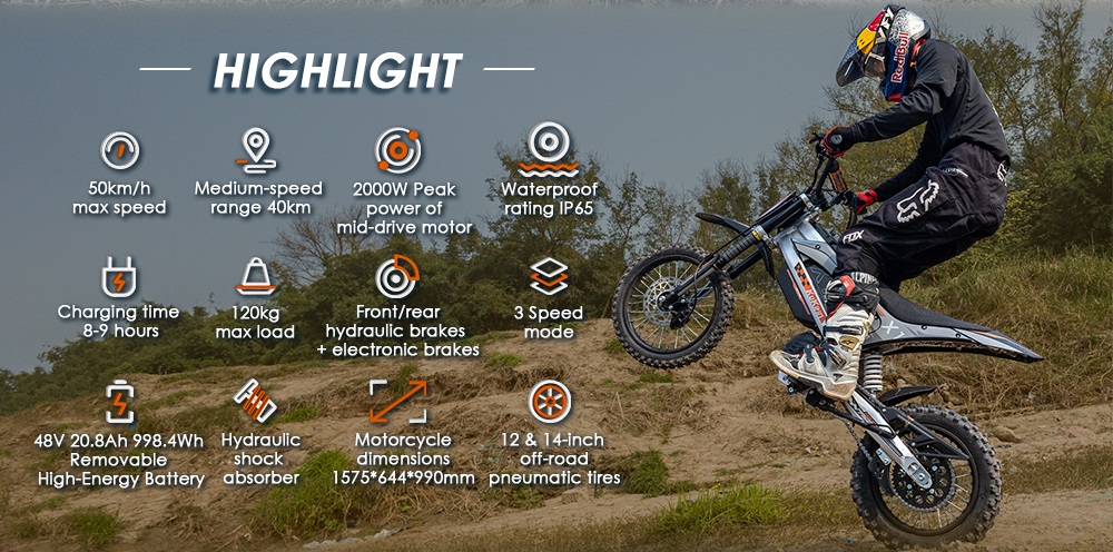 Kukirin X1 Electric Motorcycle  1000W Motor  48V 20 8Ah Battery  14 inch Front