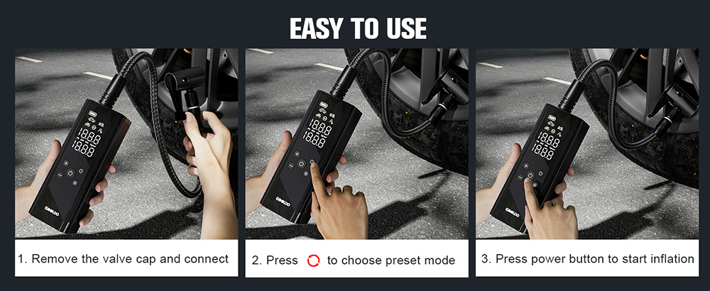 GOOLOO GT150 Portable Tire Inflator 150PSI Cordless Air Compressor 7500mAh Battery 5 Inflation Modes 4X Faster Tire Pump P