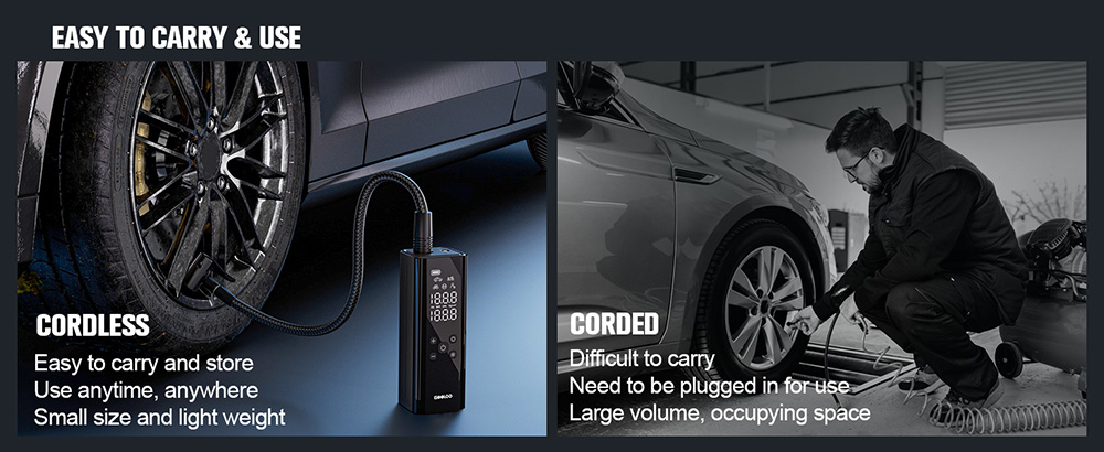 GOOLOO GT150 Portable Tire Inflator 150PSI Cordless Air Compressor 7500mAh Battery 5 Inflation Modes 4X Faster Tire Pump P