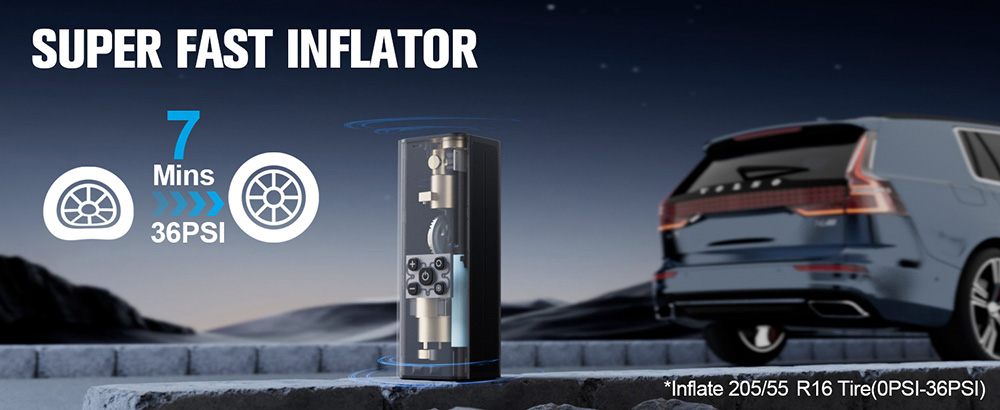 GOOLOO GT150 Portable Tire Inflator 150PSI Cordless Air Compressor 7500mAh Battery 5 Inflation Modes 4X Faster Tire Pump P