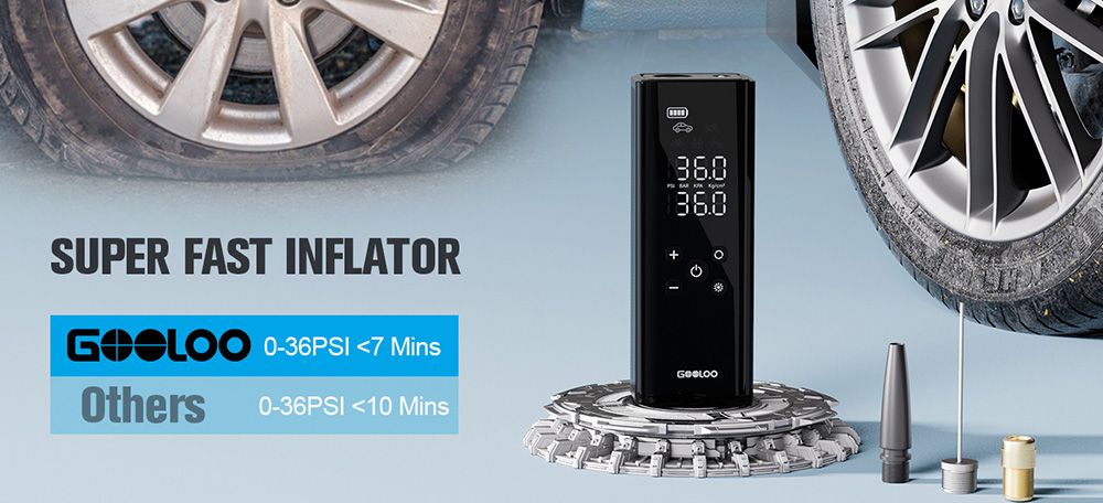 GOOLOO GT150 Portable Tire Inflator 150PSI Cordless Air Compressor 7500mAh Battery 5 Inflation Modes 4X Faster Tire Pump P
