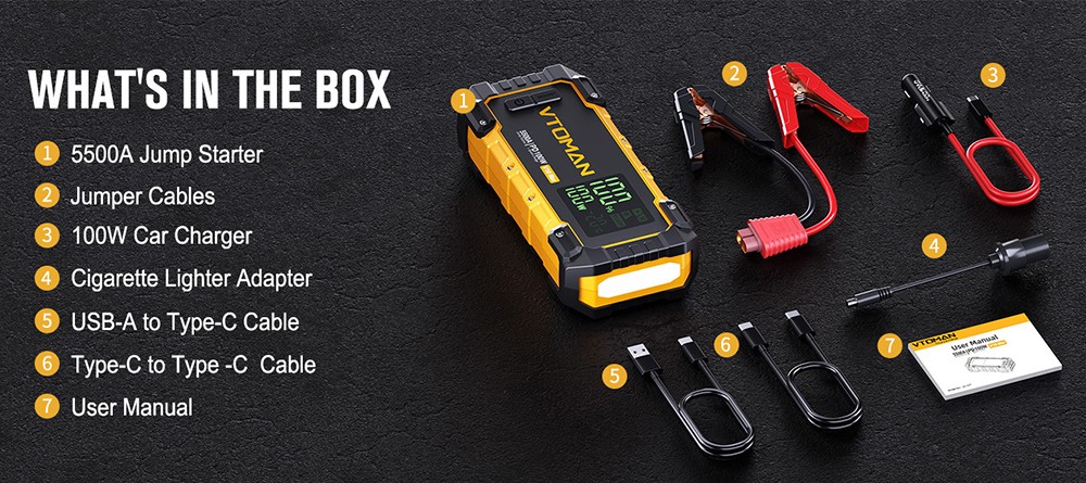 VTOMAN V10 Max 5500A 12V Car Jump Starter  3 2'' Display Screen  Battery Booster for All Gas