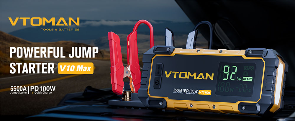 VTOMAN V10 Max 5500A 12V Car Jump Starter  3 2'' Display Screen  Battery Booster for All Gas