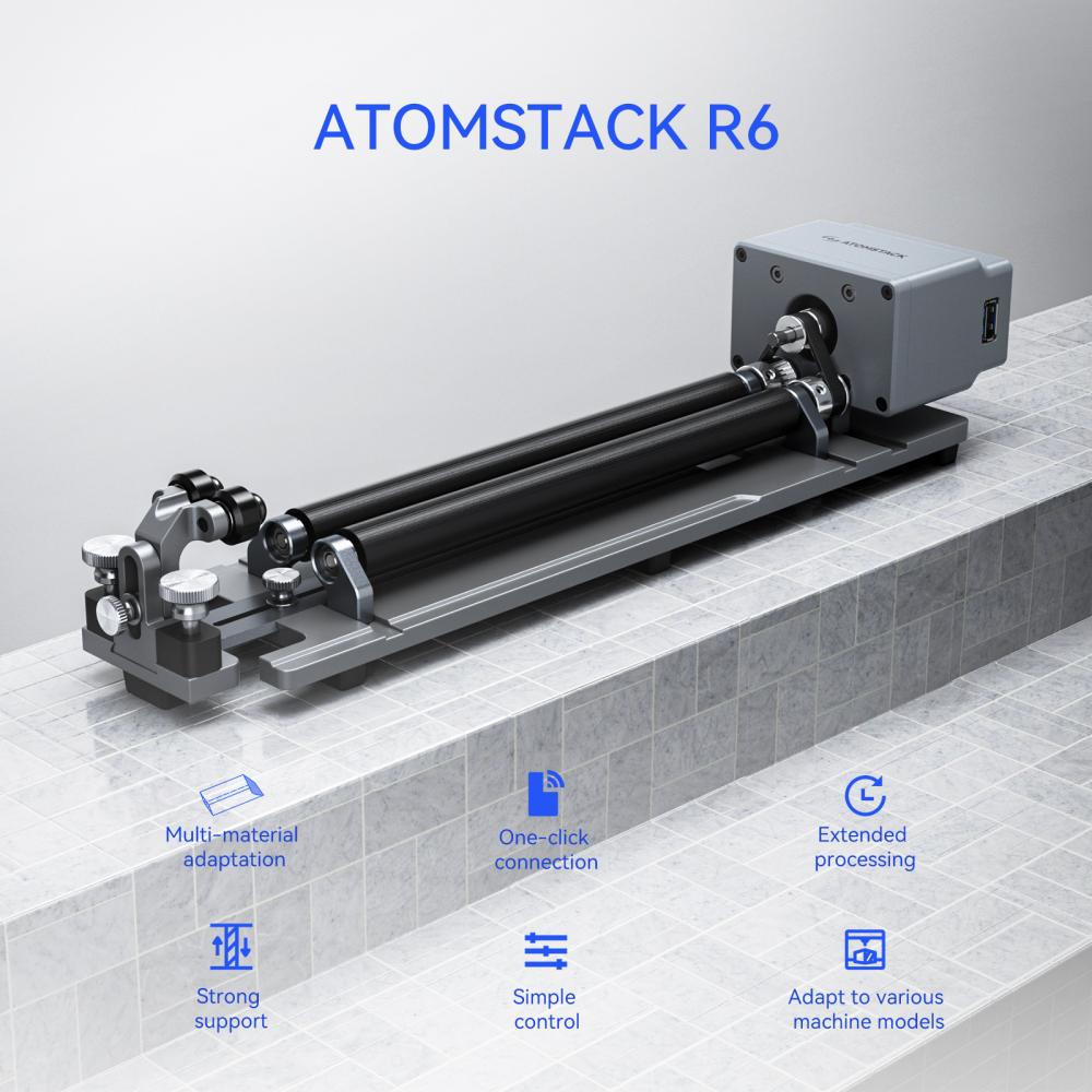 AtomStack R6 Rotary Roller with Riser Feet