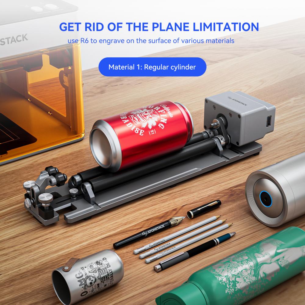 AtomStack R6 Rotary Roller with Riser Feet, Auto-Recognition ...