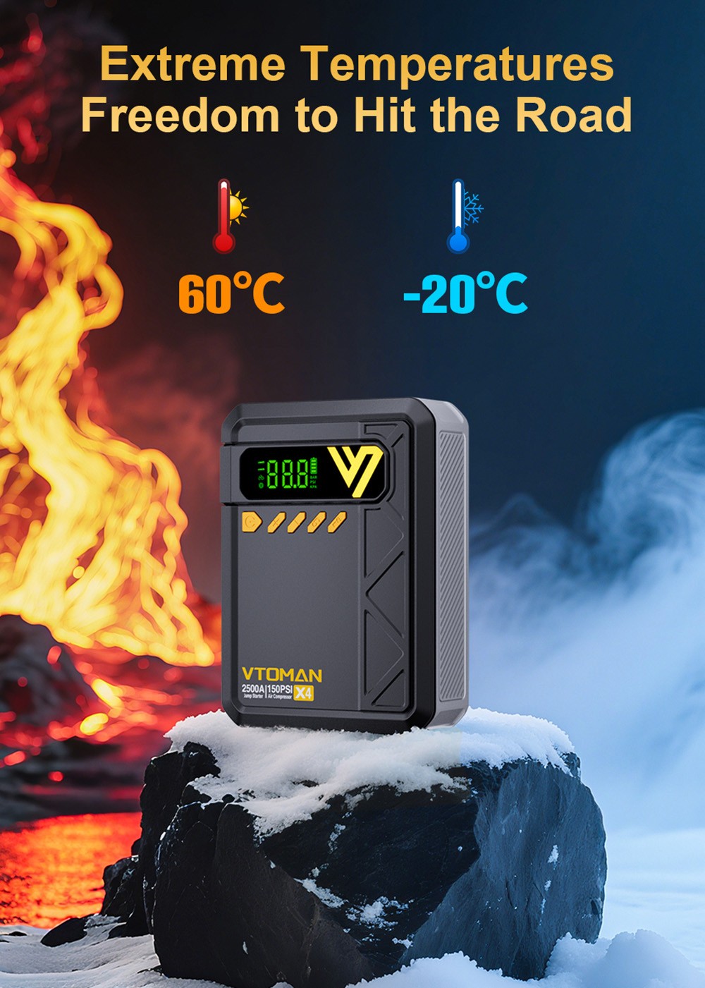 VTOMAN X4 2500A 12V Car Jump Starter  10000mAh Power Bank  150PSI Air Compressor  LED Flashlight  For 8 5L Gas and 6L Diesel En