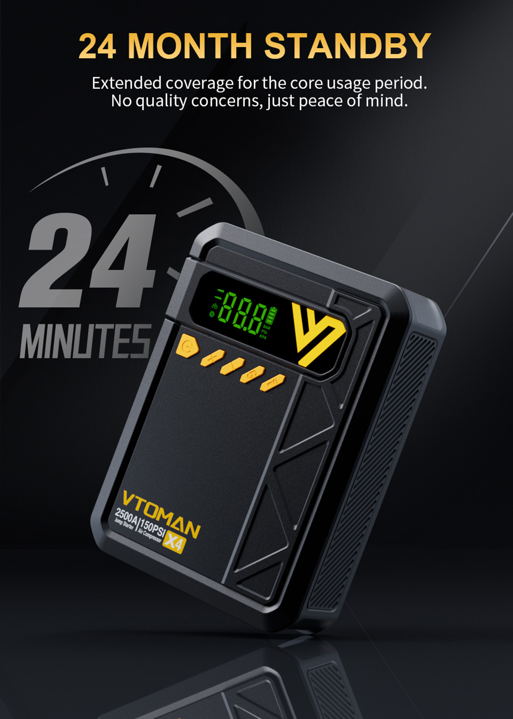 VTOMAN X4 2500A 12V Car Jump Starter  10000mAh Power Bank  150PSI Air Compressor  LED Flashlight  For 8 5L Gas and 6L Diesel En