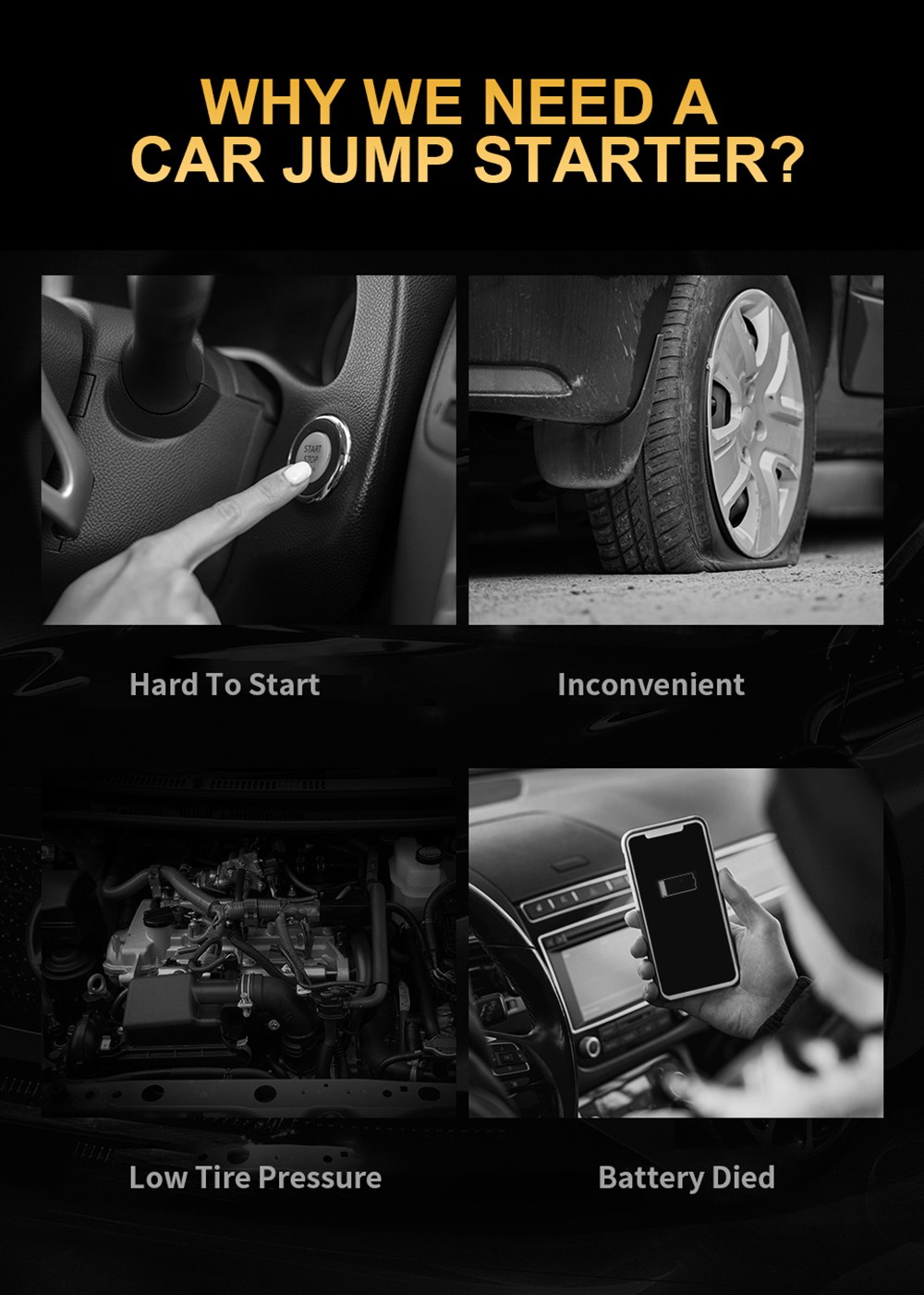 VTOMAN X4 2500A 12V Car Jump Starter  10000mAh Power Bank  150PSI Air Compressor  LED Flashlight  For 8 5L Gas and 6L Diesel En