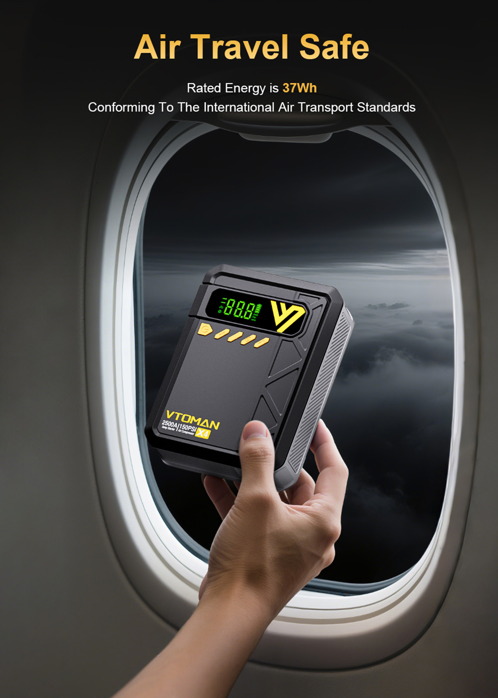 VTOMAN X4 2500A 12V Car Jump Starter  10000mAh Power Bank  150PSI Air Compressor  LED Flashlight  For 8 5L Gas and 6L Diesel En