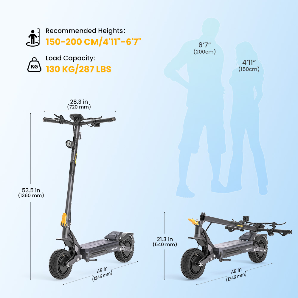 Ausom Gosoul 2 Pro Dual Motor Electric Scooter  1000W*2 Motor  48V 18Ah Battery  10-inch Tires  60km/h Max Speed  90km Range  Front