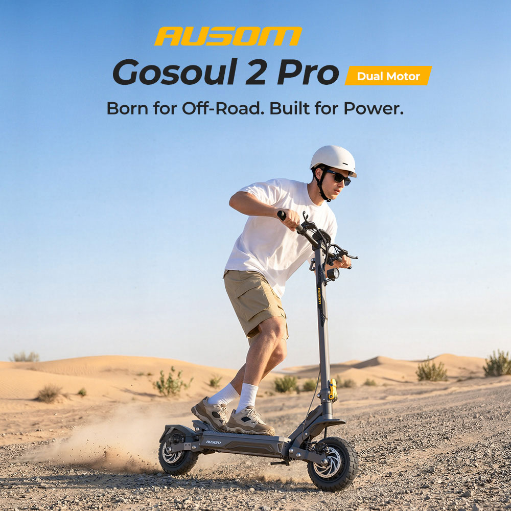 Ausom Gosoul 2 Pro Dual Motor Electric Scooter  1000W*2 Motor  48V 18Ah Battery  10-inch Tires  60km/h Max Speed  90km Range  Front