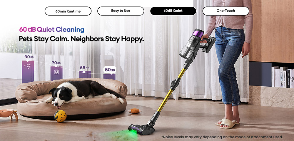 Ultenic U20 Cordless Stick Vacuum  55 000Pa Suction  1 5L Dustbin  60-Min Runtime  65cm Bendable Wand  7-Stage Filtration  Dyna