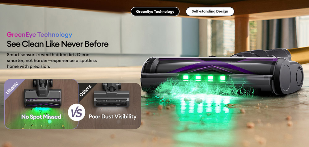 Ultenic U20 Cordless Stick Vacuum  55 000Pa Suction  1 5L Dustbin  60-Min Runtime  65cm Bendable Wand  7-Stage Filtration  Dyna