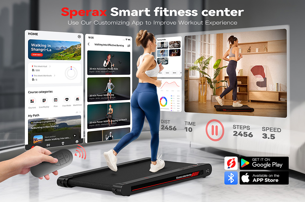 Sperax P1 Walking Vibration Pad 400W Dual-Mode Trainer 0 2-3 8mph Speed 900x390mm Running Area 350lbs Max Load Ultra-Slim